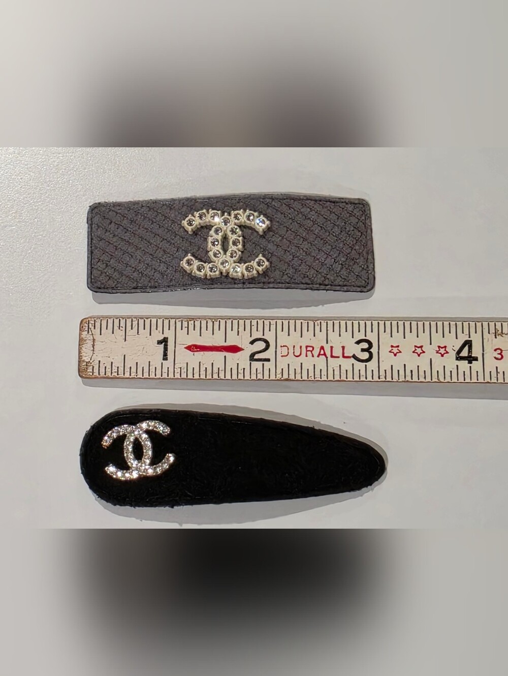 Black Brown Quilted CC Logo Hair Clip Duo with Rhinestones Set Of Two - Picture 3 of 3